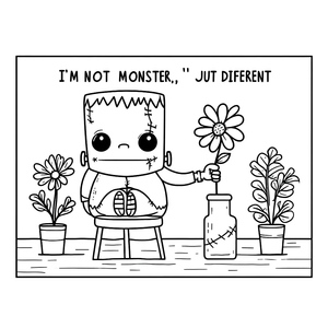 Adorável Frankenstein Segurando Flores