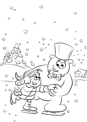 Snowy patinando no gelo, fácil página para colorir Boneco de Neve Frosty, imprimível grátis