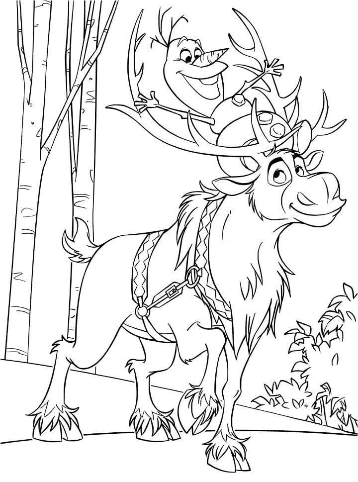 Página para Colorir Sven e Olaf do filme Frozen