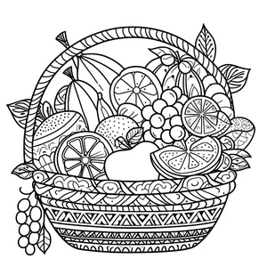 Página para Colorir Cesta de Frutas Exquisita