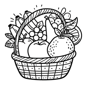 Página para Colorir Cesta de Frutas Grátis