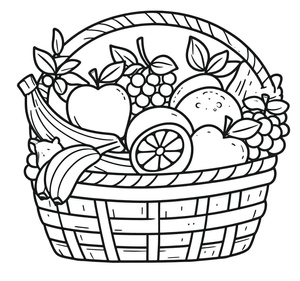Página para Colorir Cesta de Frutas