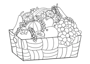 Página para Colorir Design de Cesta de Frutas