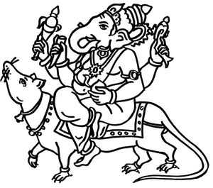 Página para Colorir Ganesha Montado em um Rato