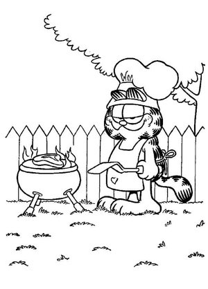 Garfield cozinhando um bife