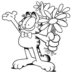 Garfield segurando um buquê de flores