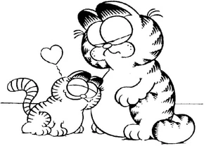 Garfield chateado com gatinho pequeno, fácil página para colorir Garfield, impressão gratuita