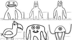 Página para Colorir Personagens no Jardim do Banban