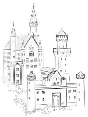 Página para Colorir do Castelo de Neuschwanstein na Alemanha