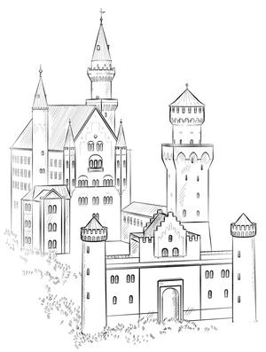 Página para Colorir Página para Colorir do Castelo de Neuschwanstein na Alemanha