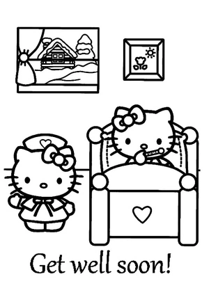 Página para Colorir Hello Kitty para uma Rápida Recuperação