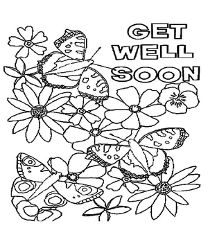 Desejando Uma Rápida Recuperação com Flores e Borboletas Lindas
