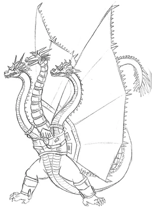 Página para Colorir Esboço Artístico de Ghidorah