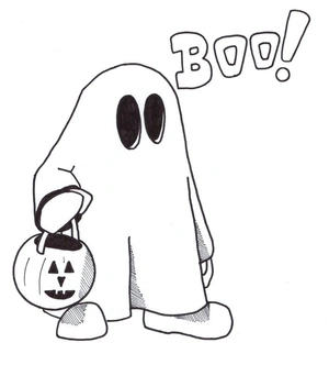 Fantasma com abóbora, fácil página para colorir de fantasma, grátis para imprimir