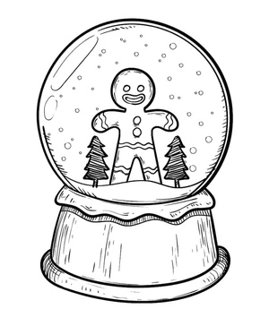 Página para Colorir Homem de Gengibre dentro de uma Bola de Neve