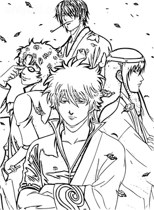 Página para Colorir Página para Colorir com Personagens de Gintama