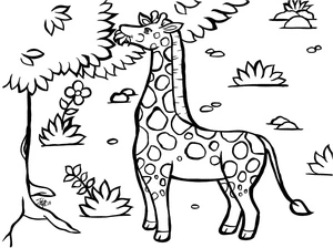 Página para Colorir Girafa se Alimentando de Folhagem