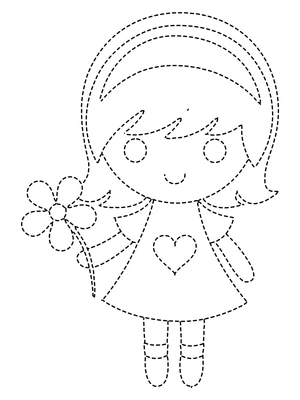 Página para Colorir Folha de Atividades para Contornar uma Garotinha Fofa