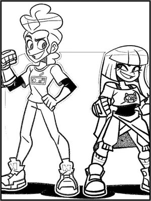 Página para Colorir High Five e Miko Kubota de Glitch Techs - Página para Colorir
