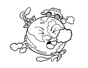 Terra com expressão de cansaço, página de colorir média sobre aquecimento global, imprimível grátis