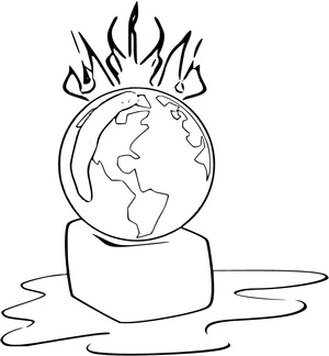 Globo terrestre em chamas sobre gelo derretendo, medium aquecimento global coloring page, free printable
