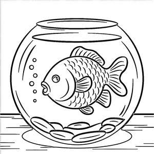 Página para Colorir Aquário com Peixinho Dourado
