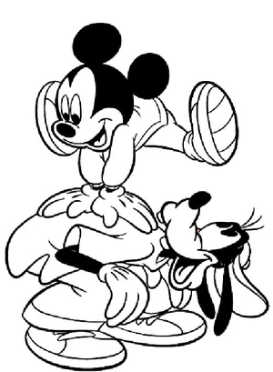 Página para Colorir Pulos Divertidos do Pateta e do Mickey