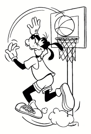 Página para Colorir Pateta jogando basquete