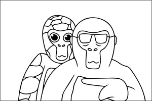 Gorilas com óculos e expressão curiosa, página de colorir média Gorilla Tag, grátis para imprimir