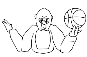 Gorila segurando uma bola de basquete, página de colorir fácil de Gorilla Tag, grátis para imprimir