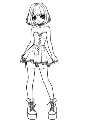 Página para Colorir Garota Gótica Encantadora