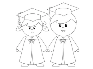 Crianças formandas, fácil página de colorir formatura, imprimível grátis