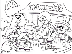 Grimace e seus amigos estão aproveitando uma refeição no McDonald's.