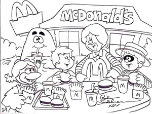 Grimace e amigos no McDonald's, página de colorir média Careta, grátis para imprimir