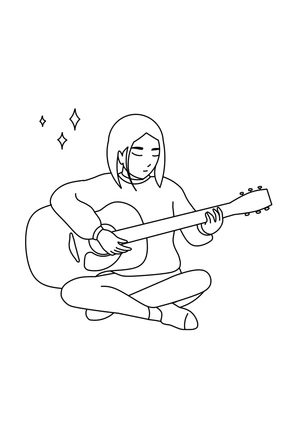 Página para Colorir Garota tocando violão acústico em estilo anime