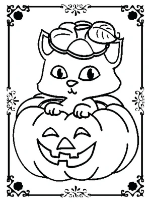 Gato no topo de uma abóbora, fácil Gato de Halloween, página para colorir gratuita