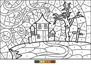 Página de Colorir Casa Assombrada de Halloween por Número