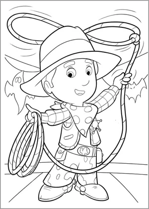 Página para Colorir Cowboy Manny, o Construtor