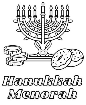 Página para Colorir Página para colorir de Menorá de Hanukkah