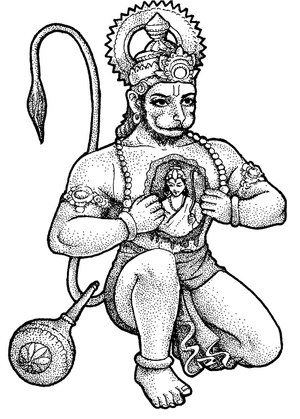 Página para Colorir Ilustração de Hanuman para Imprimir