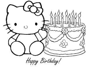 Página para Colorir Celebração de Aniversário Hello Kitty