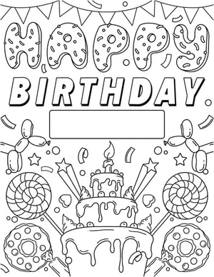 Página para Colorir Página para Colorir de Feliz Aniversário para Imprimir