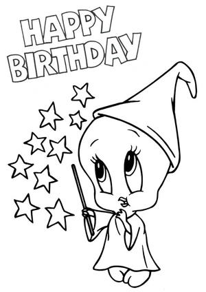 Página para Colorir Celebração de Aniversário do Piu-Piu