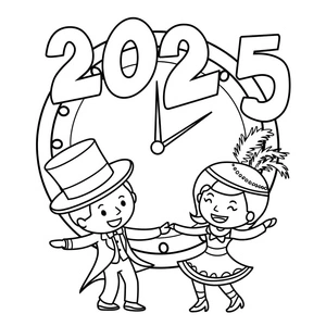 Página para Colorir Cena Comemorativa da Festa de Ano Novo 2025