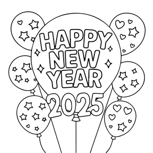 Página para Colorir Página para Colorir Gratuita da Celebração de Ano Novo 2025