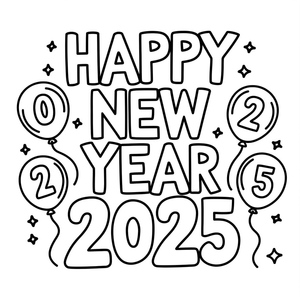 Página de Colorir Feliz Ano Novo 2025 Grátis
