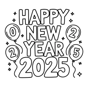 Página para Colorir Página de Colorir Feliz Ano Novo 2025 Grátis