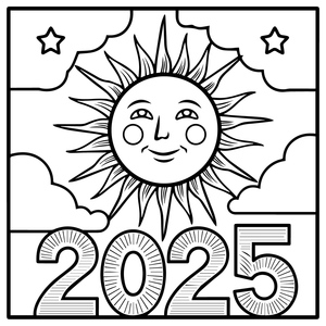 Página de Colorir Ano Novo 2025 para Crianças