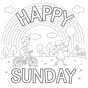 Página para Colorir Crianças aproveitando um domingo alegre