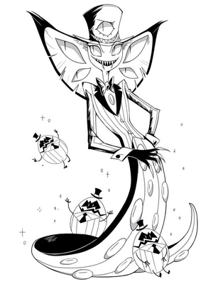 Lord Pentious em pose elegante, página de colorir detalhada de Hazbin Hotel, impressão gratuita